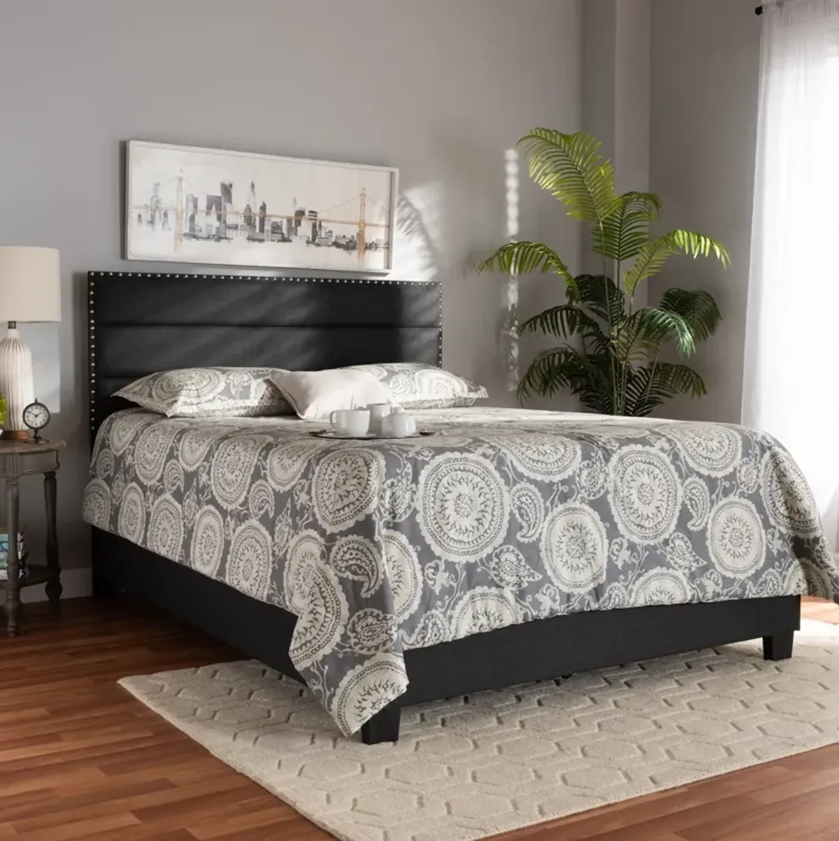 Carmen Queen Upholstered Bed - Dark Gray/Black