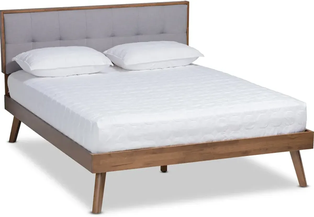 Charmaine Queen Upholstered Platform Bed - Light Gray/Walnut