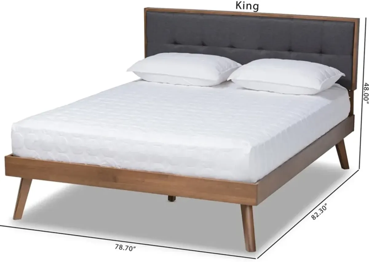 Charmaine King Upholstered Platform Bed - Dark Gray/Walnut