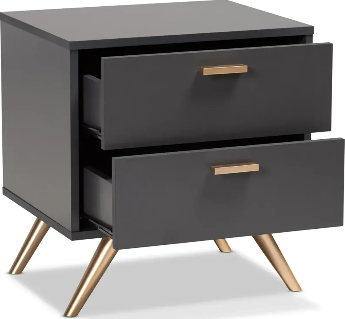 Bellona 2 Drawer Nightstand - Dark Gray/Gold