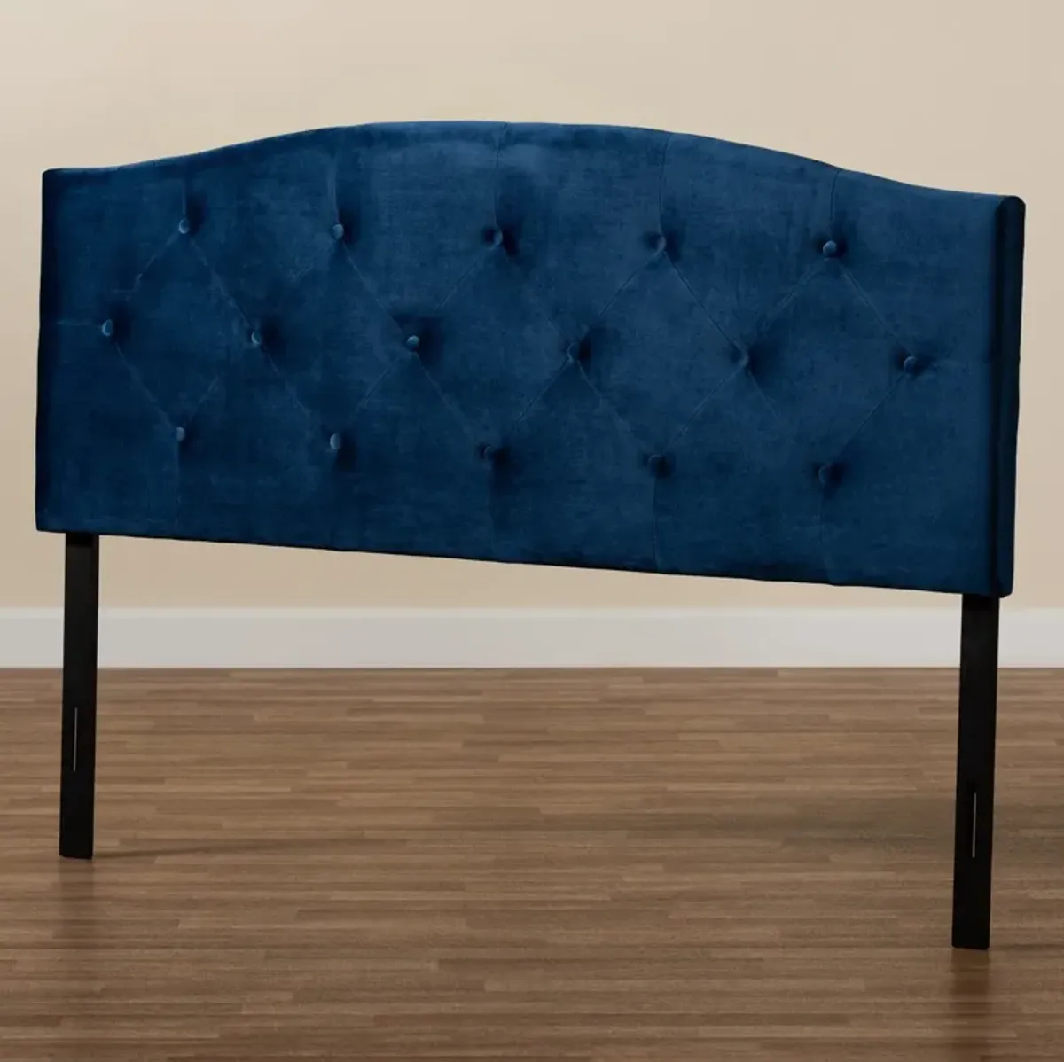 Bora Queen Upholstered Headboard - Navy Blue/Dark Brown