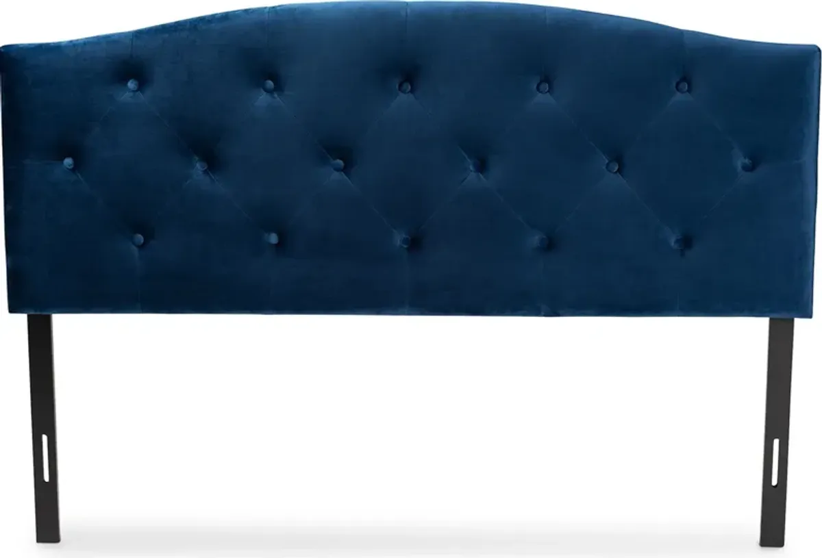 Bora Queen Upholstered Headboard - Navy Blue/Dark Brown