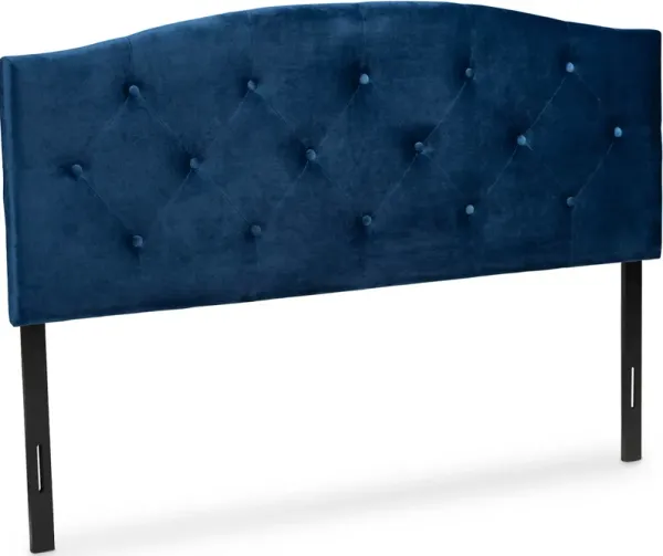 Bora Queen Upholstered Headboard - Navy Blue/Dark Brown