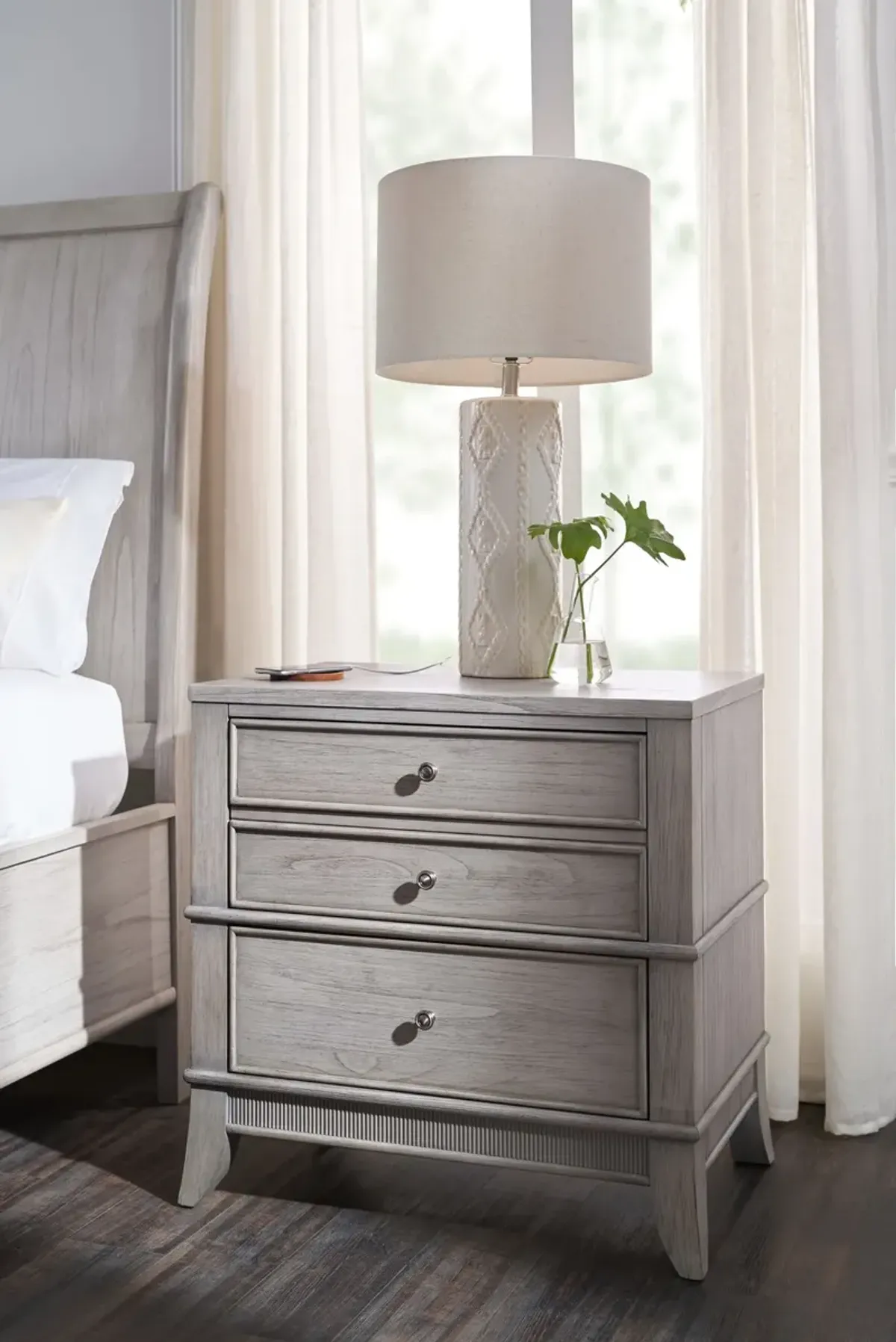 Hazel 2-Drawer Nightstand with USB Charging - Water White