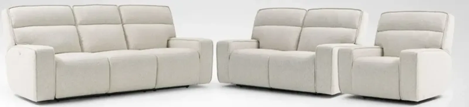 Everest Triple-Power Reclining Sofa, Loveseat and Recliner Set - Sand