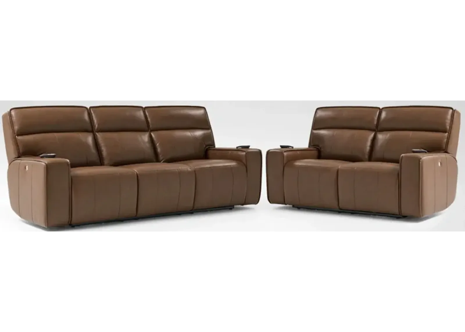 Everest Triple-Power Reclining Sofa and Loveseat Set - Brown