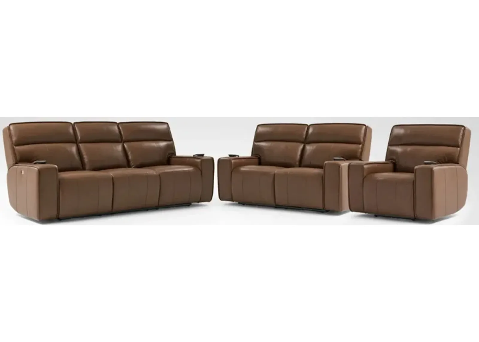 Everest Triple-Power Reclining Sofa, Loveseat and Recliner Set - Brown