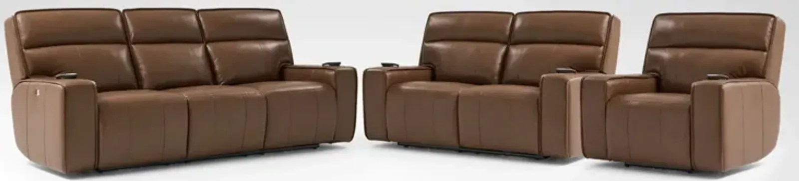 Everest Triple-Power Reclining Sofa, Loveseat and Recliner Set - Brown