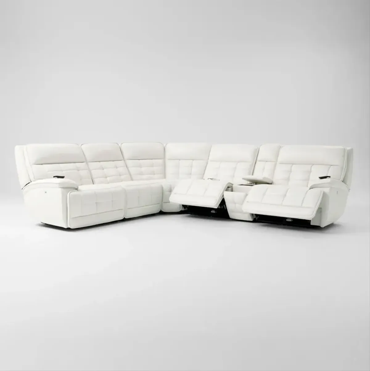 Cascade 6-Piece Triple-Power Reclining Sectional with Console - White