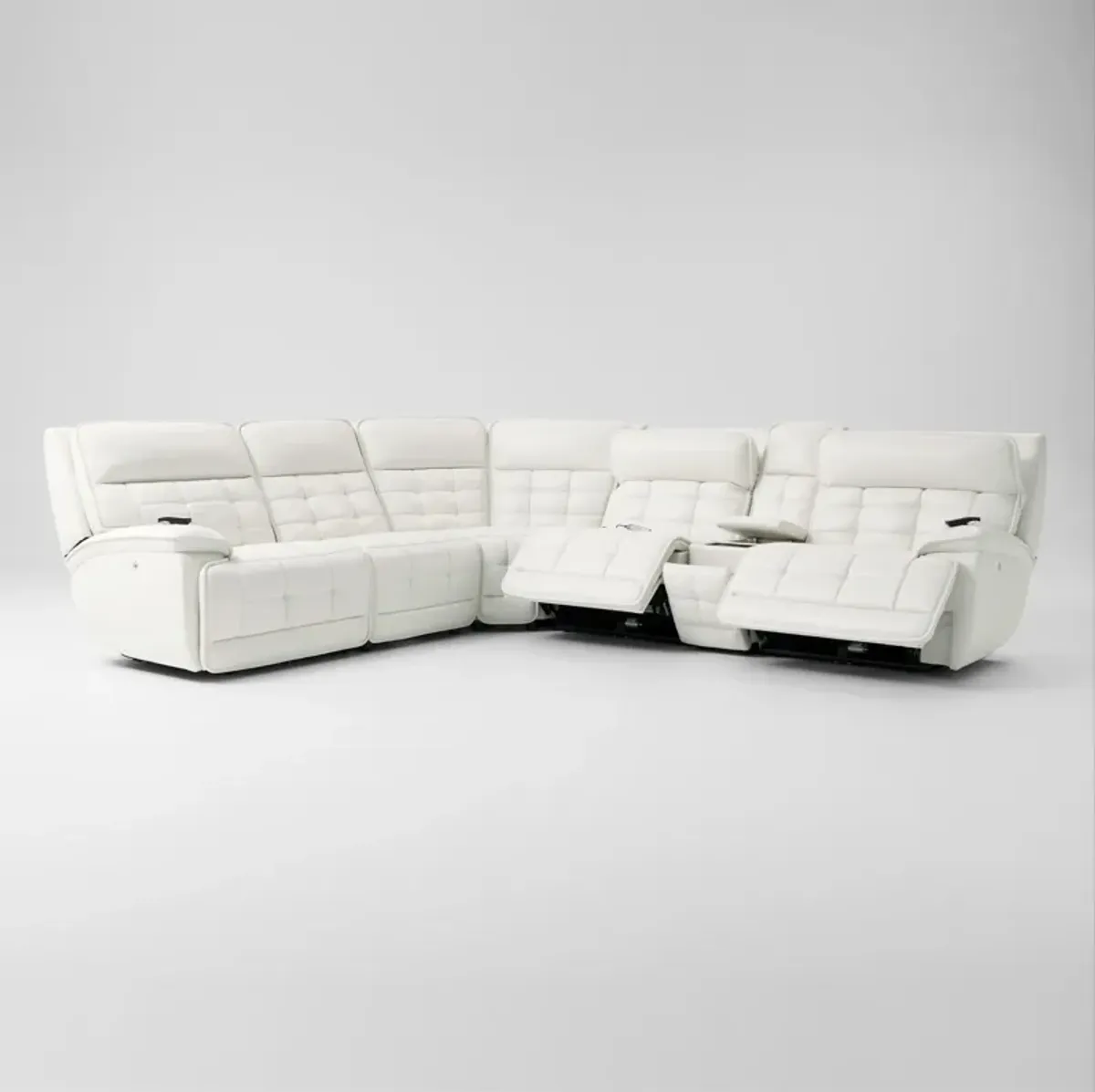 Cascade 6-Piece Triple-Power Reclining Sectional with Console - White