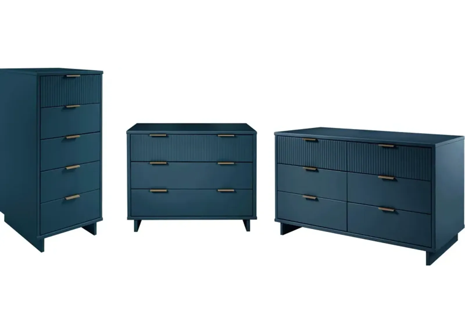 Kenya Dresser, 3 Drawer Dresser and Narrow Chest Set - Midnight Blue