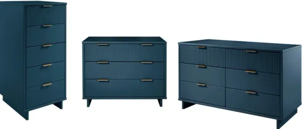 Kenya Dresser, 3 Drawer Dresser and Narrow Chest Set - Midnight Blue