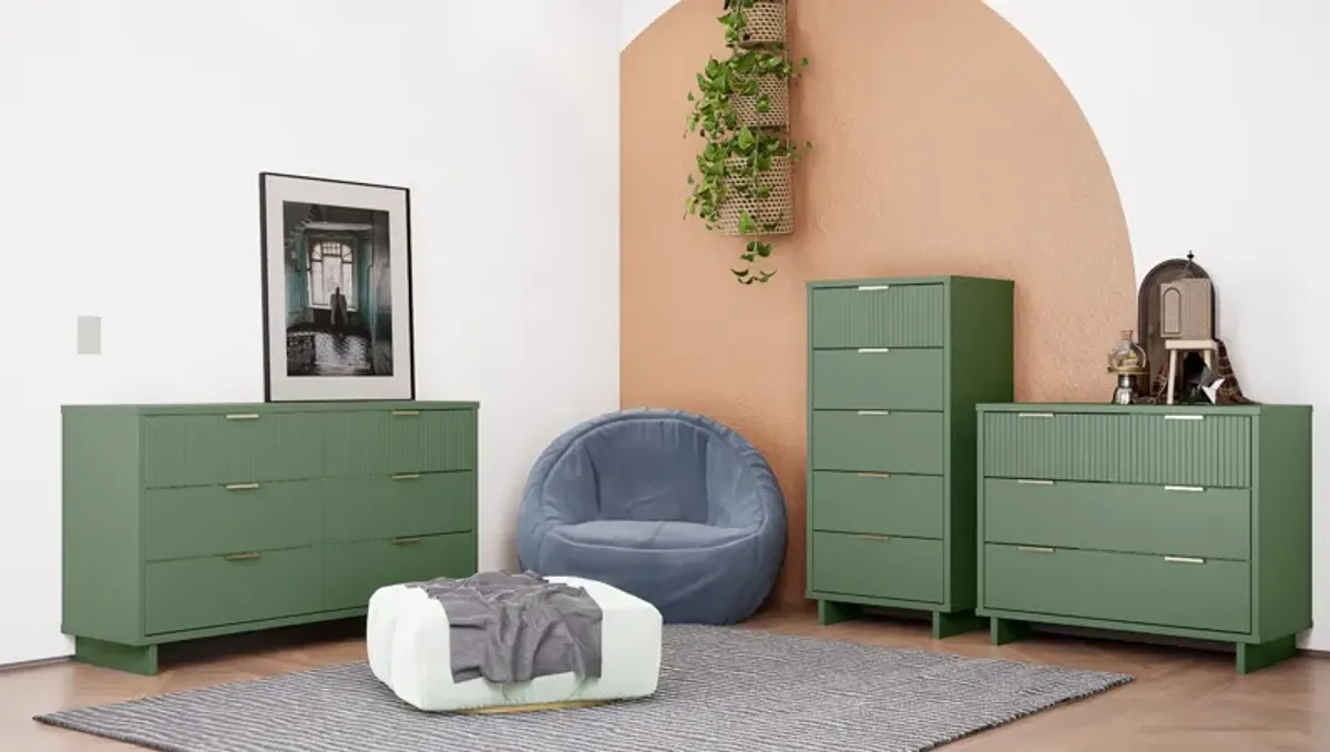 Kenya Dresser, 3 Drawer Dresser and Narrow Chest Set - Sage Green