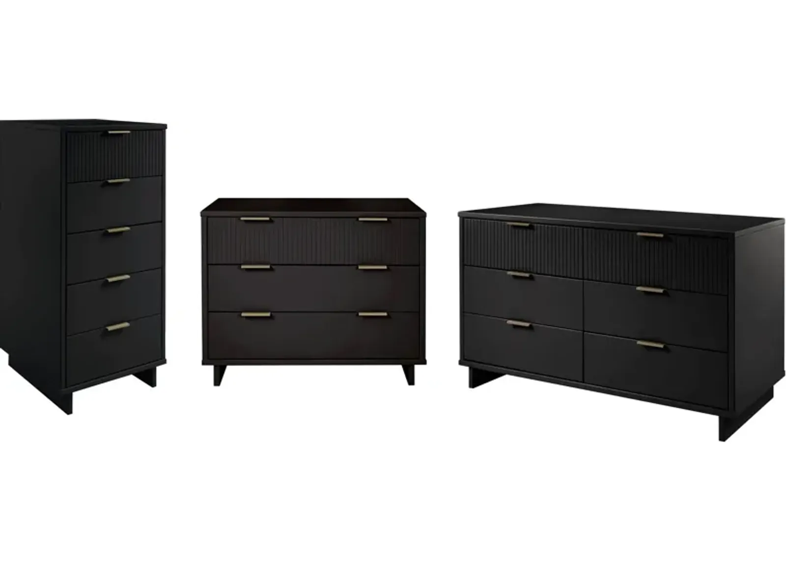 Kenya Dresser, 3 Drawer Dresser and Narrow Chest Set - Black