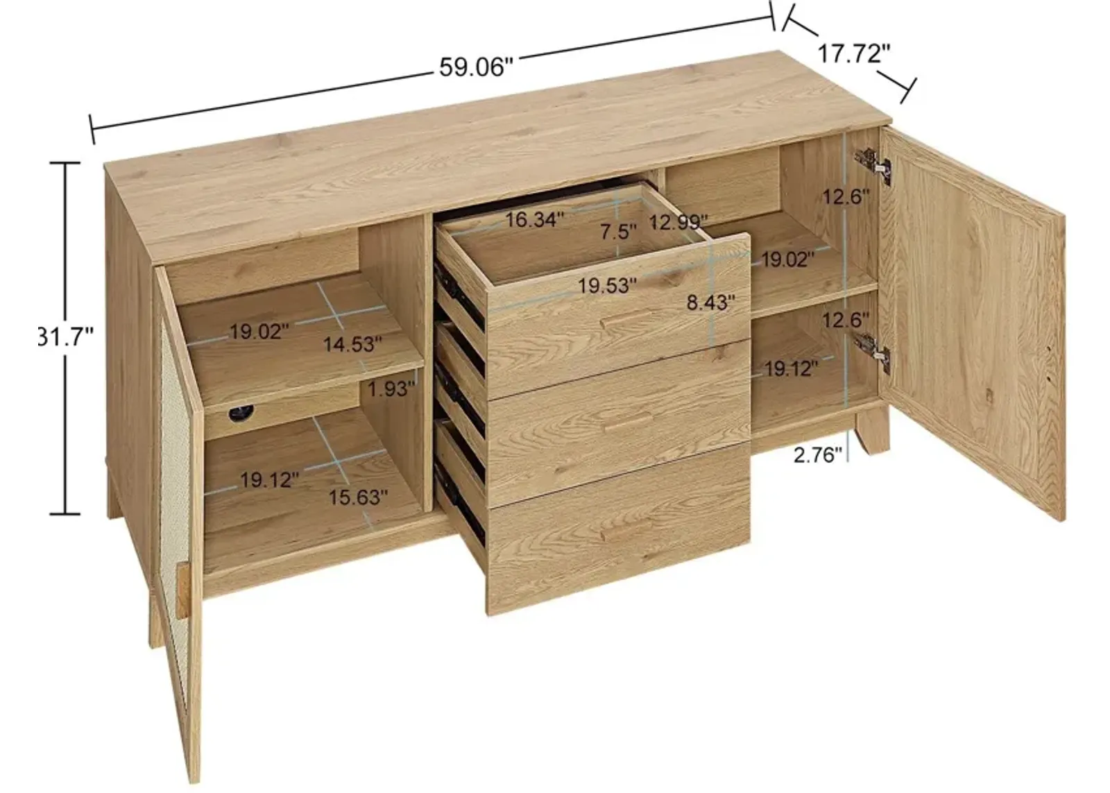 Kylian Bookcase, TV Stand, Sideboard and End Table Set - Nature