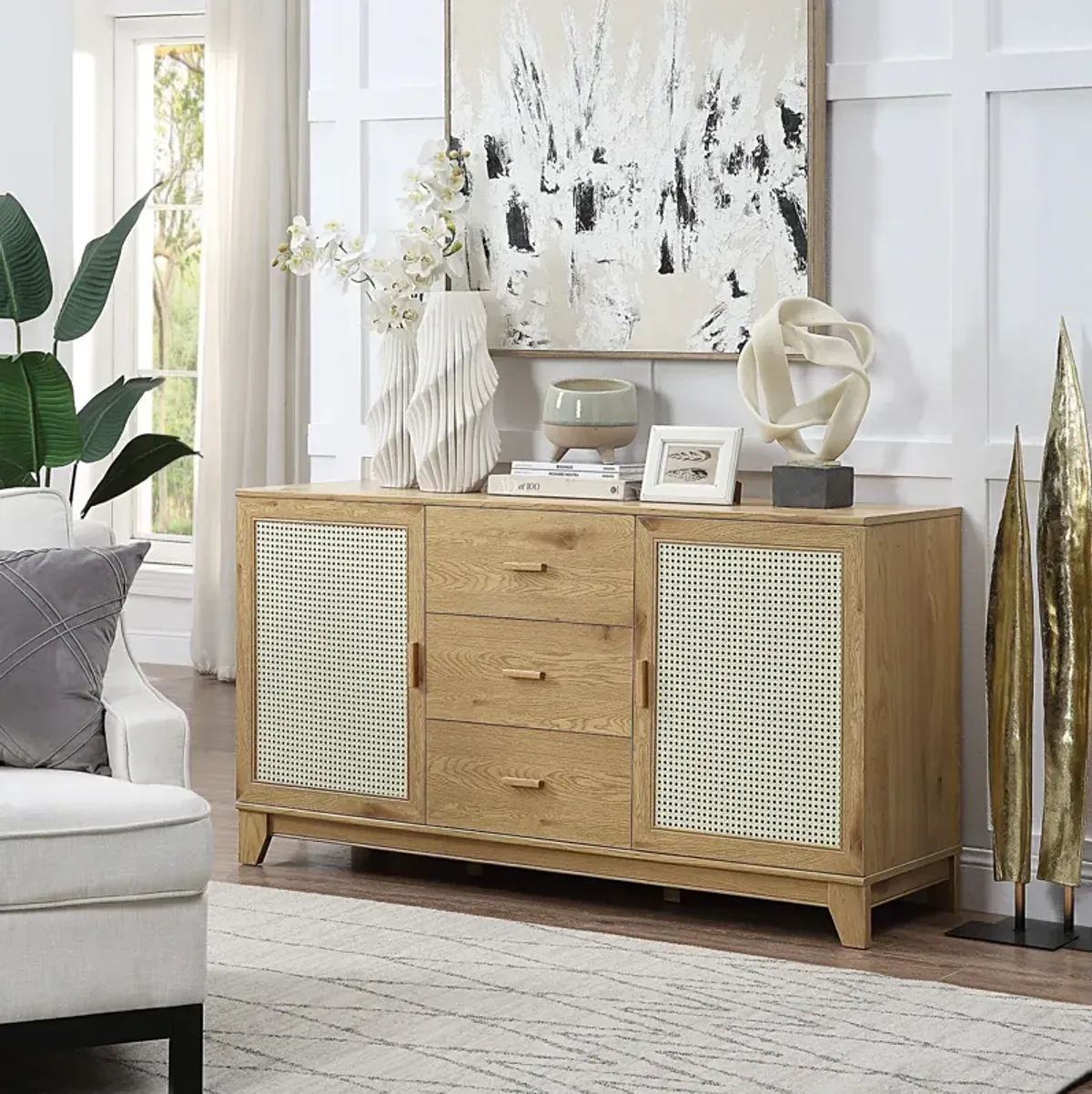 Kylian Bookcase, TV Stand, Sideboard and End Table Set - Nature