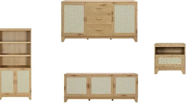 Kylian Bookcase, TV Stand, Sideboard and End Table Set - Nature