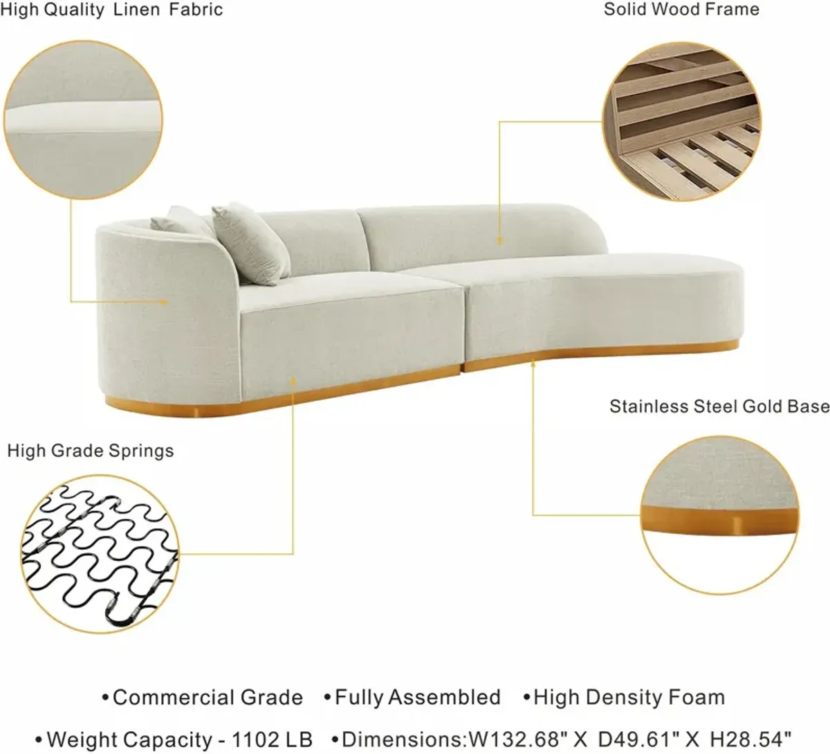 Carmine Sofa with Cuddler - Ivory