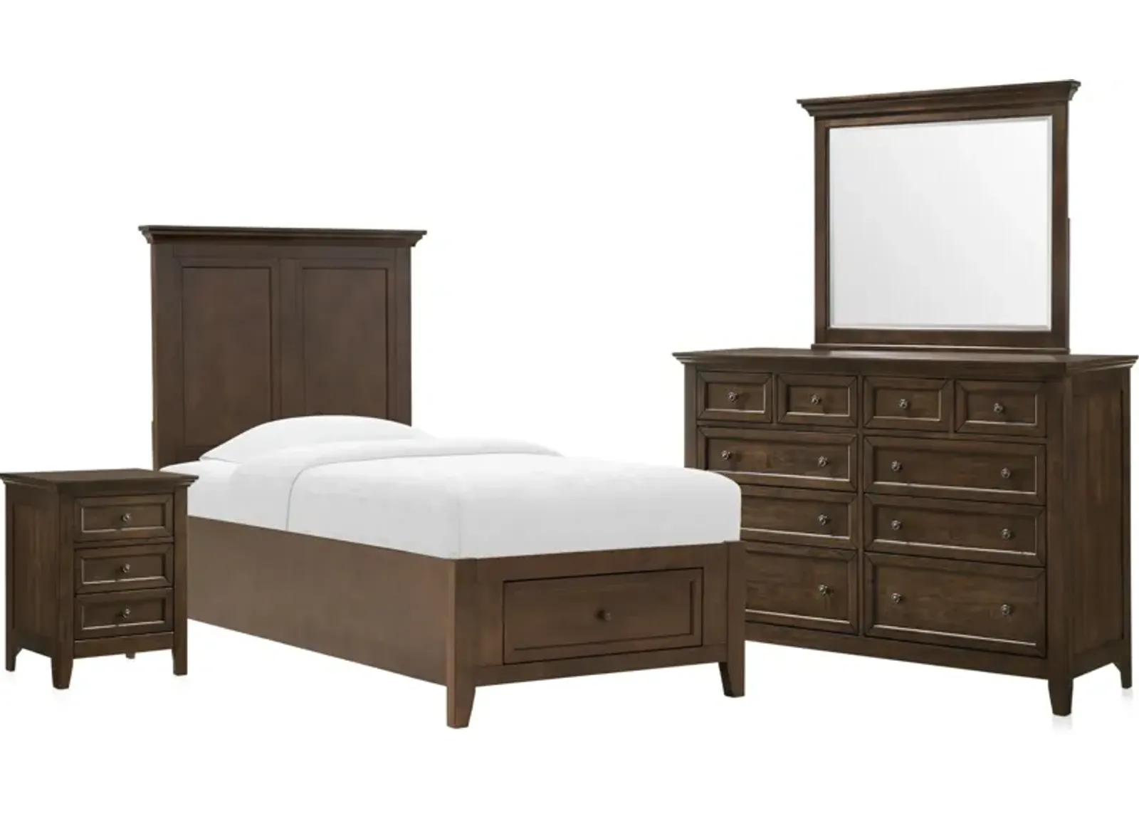 Lincoln 6-Piece Twin Bedroom Set with Nightstand,Dresser and Mirror - Hickory