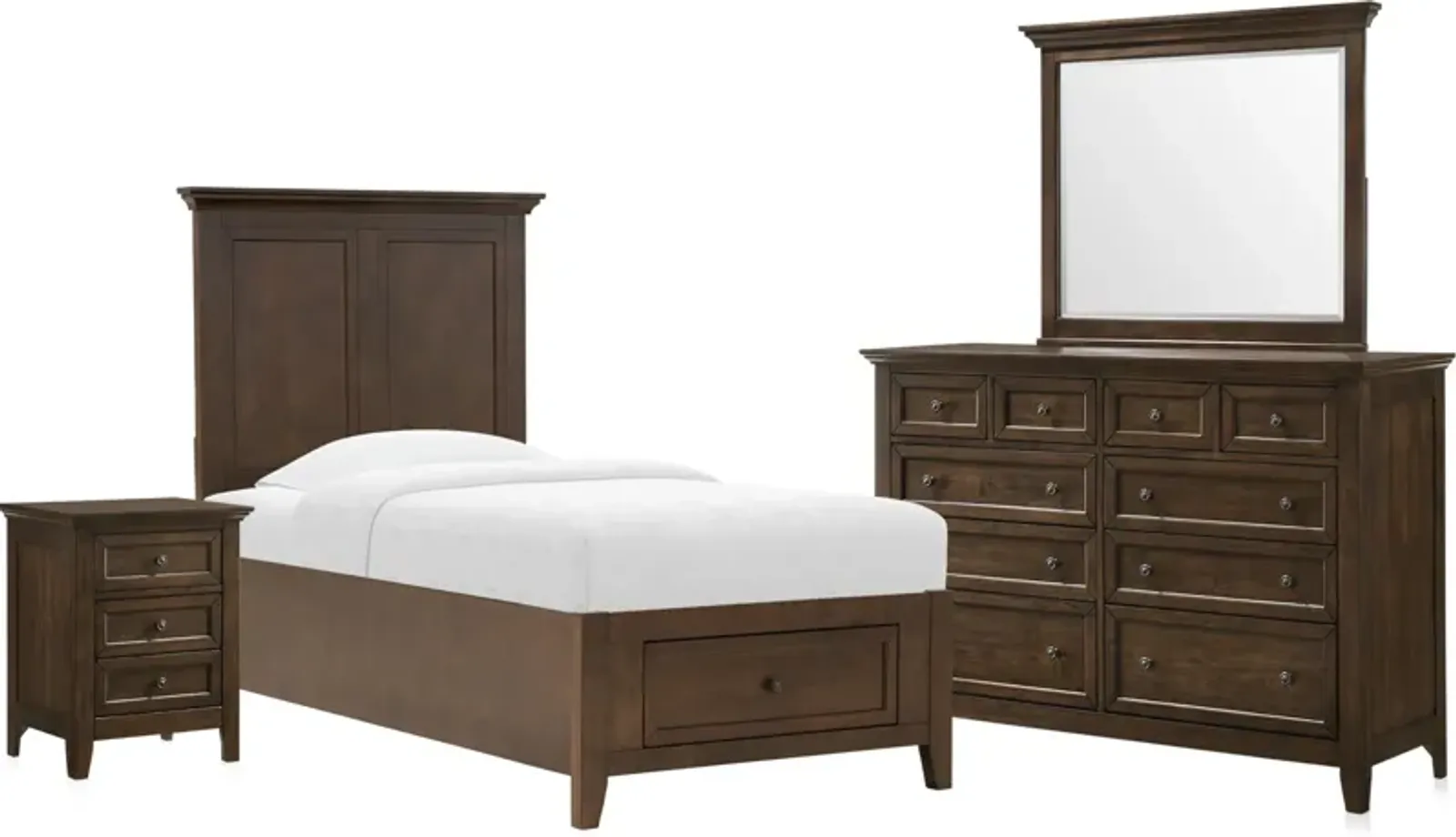 Lincoln 6-Piece Twin Bedroom Set with Nightstand,Dresser and Mirror - Hickory