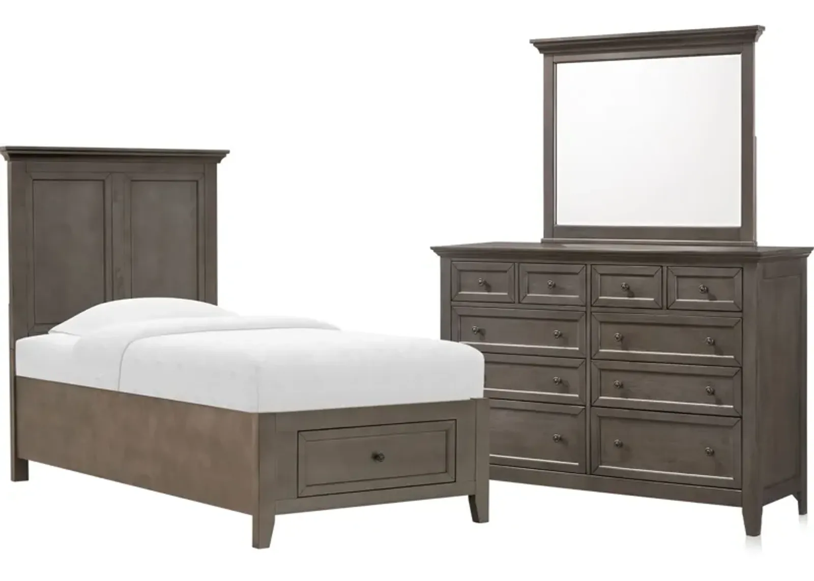 Lincoln 5-Piece Twin Youth Storage Bedroom Set with Dresser and Mirror - Gray