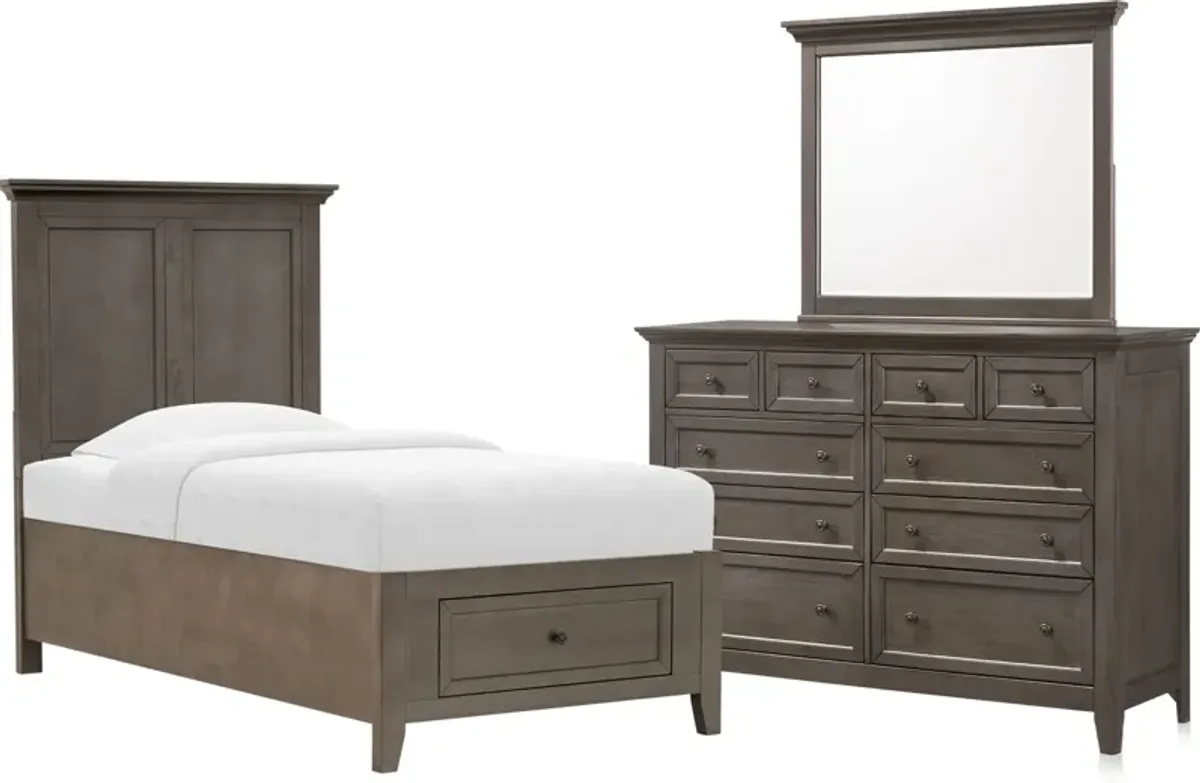 Lincoln 5-Piece Twin Youth Storage Bedroom Set with Dresser and Mirror - Gray