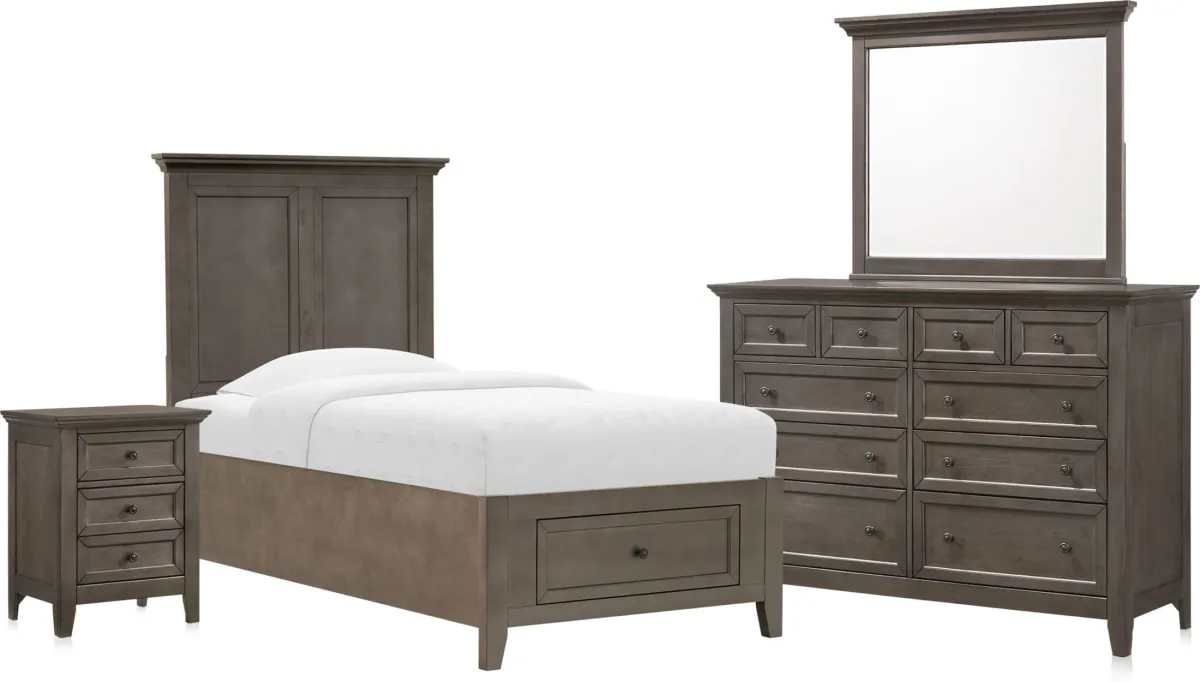 Lincoln 6-Piece Twin Bedroom Set with Nightstand,Dresser and Mirror - Gray