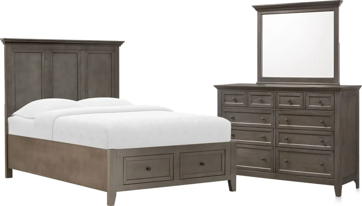 Lincoln 5-Piece Full Youth Storage Bedroom Set with Dresser and Mirror - Gray