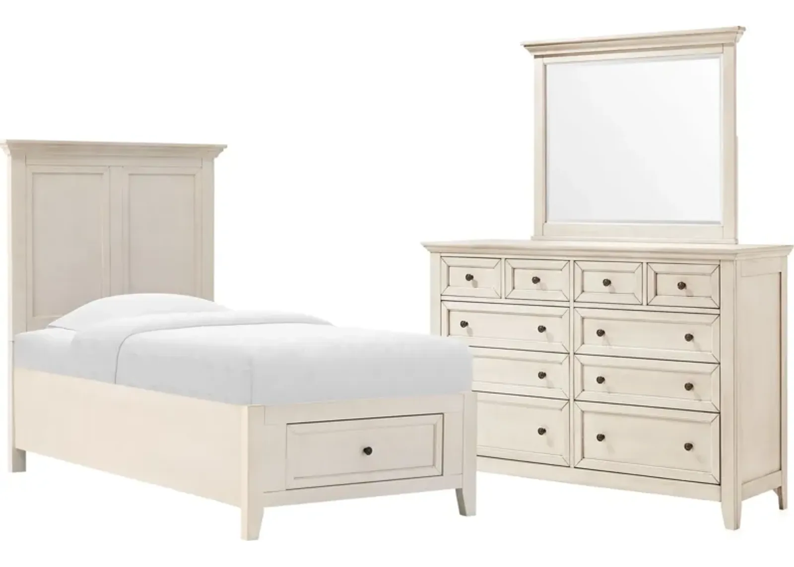 Lincoln 5-Piece Twin Youth Storage Bedroom Set with Dresser and Mirror - White