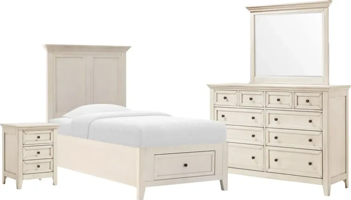 Lincoln Solid Wood 6-Piece Twin Bedroom Set with Nightstand,Dresser and Mirror - White