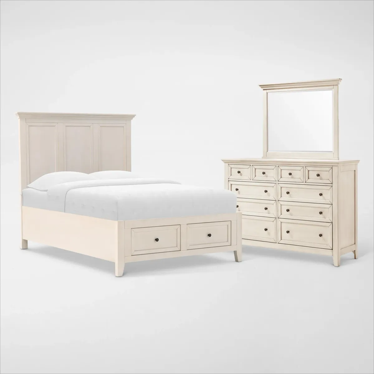 Lincoln Solid Wood 5-Piece Full Youth Storage Bedroom Set with Dresser and Mirror - White