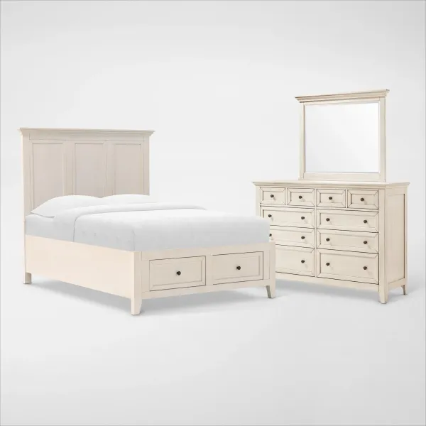 Lincoln Solid Wood 5-Piece Full Youth Storage Bedroom Set with Dresser and Mirror - White