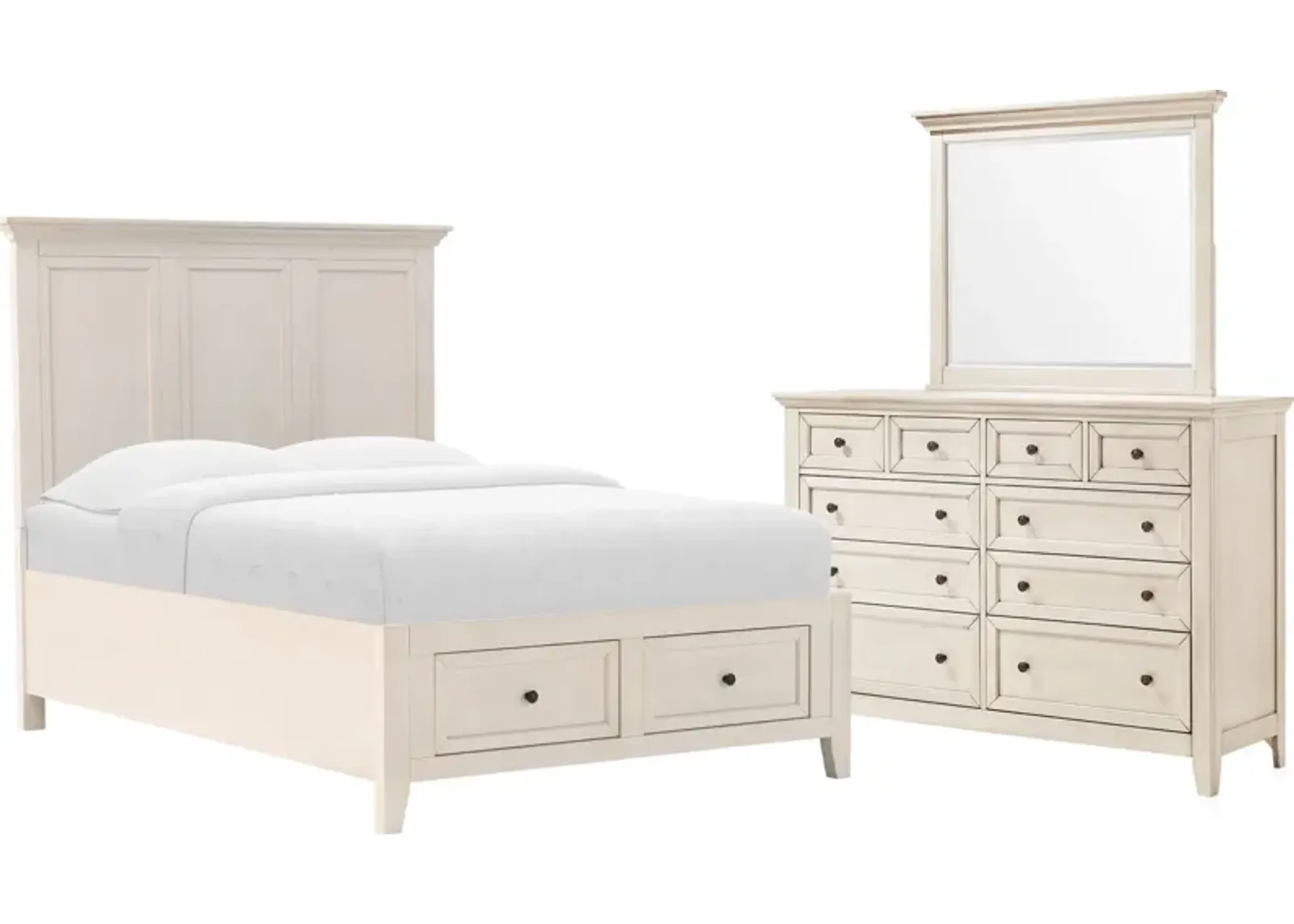 Lincoln 5-Piece Full Youth Storage Bedroom Set with Dresser and Mirror - White