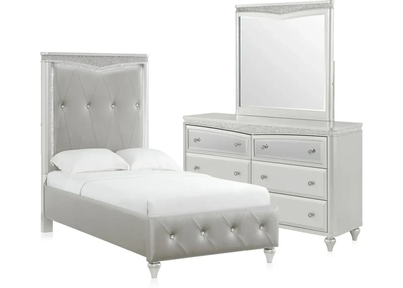 Posh 5-Piece Upholstered Twin Youth Bedroom Set with Dresser and Mirror