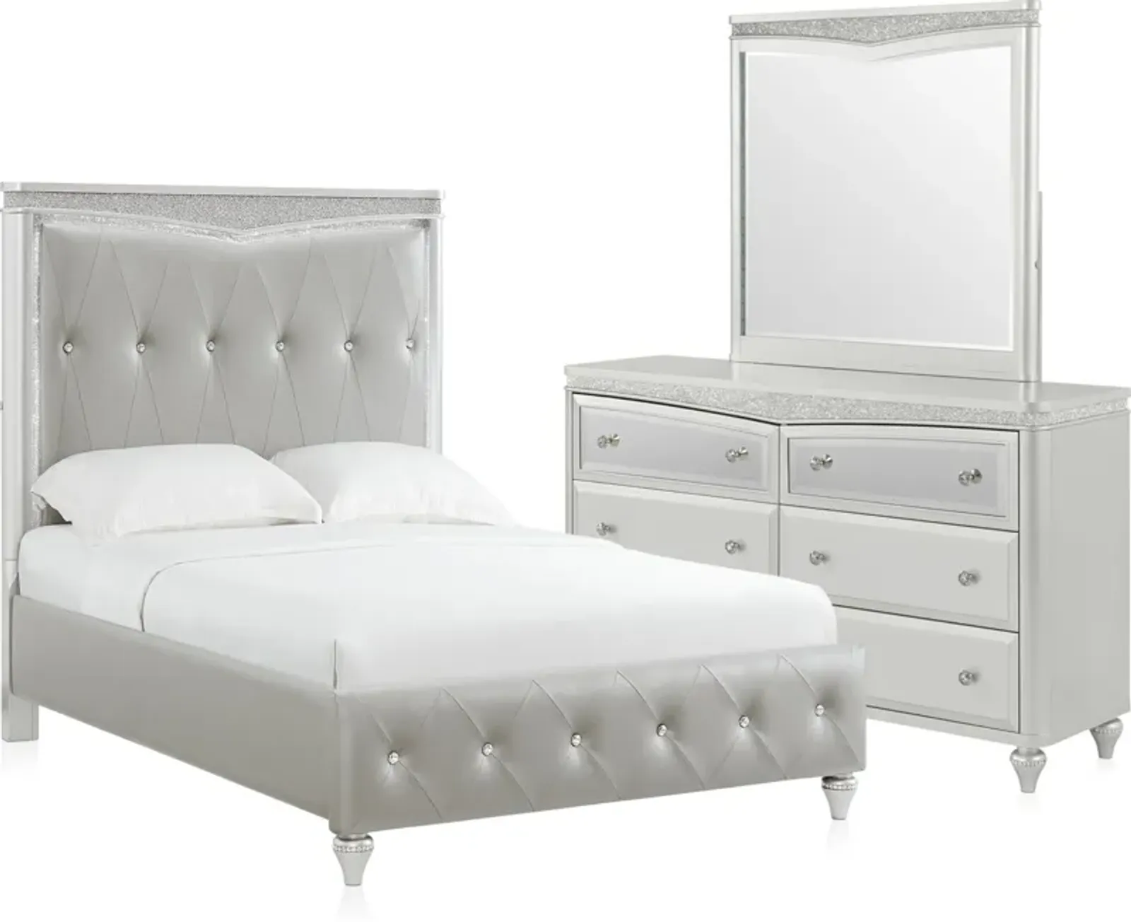 Posh 5-Piece Upholstered Full Youth Bedroom Set with Dresser and Mirror