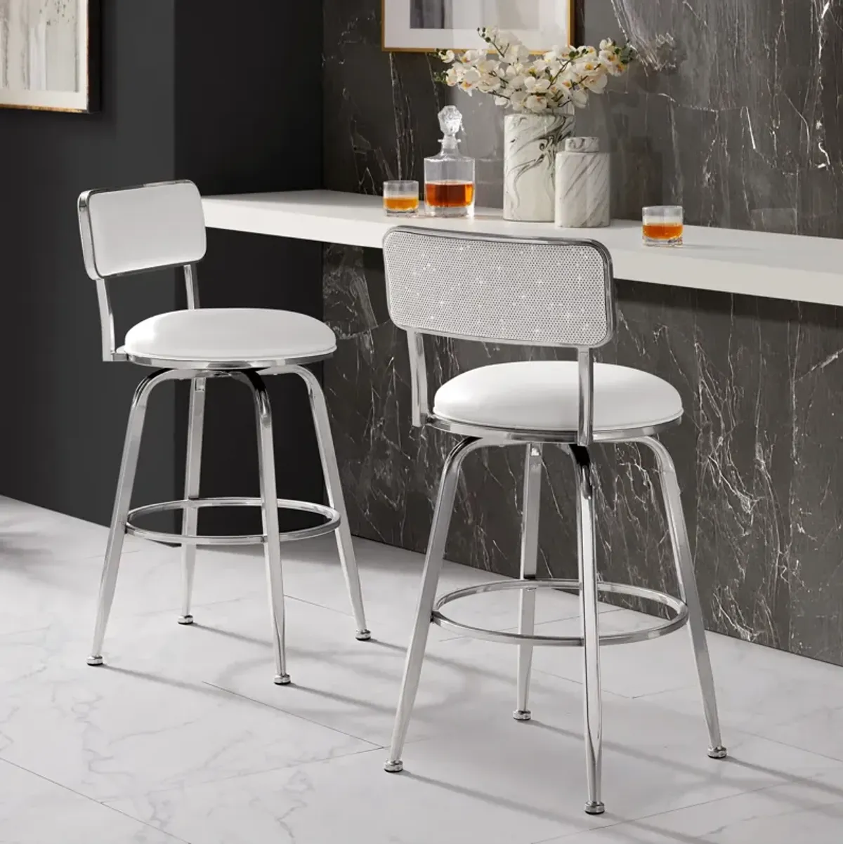 Noelle Swivel Bar Stool - White