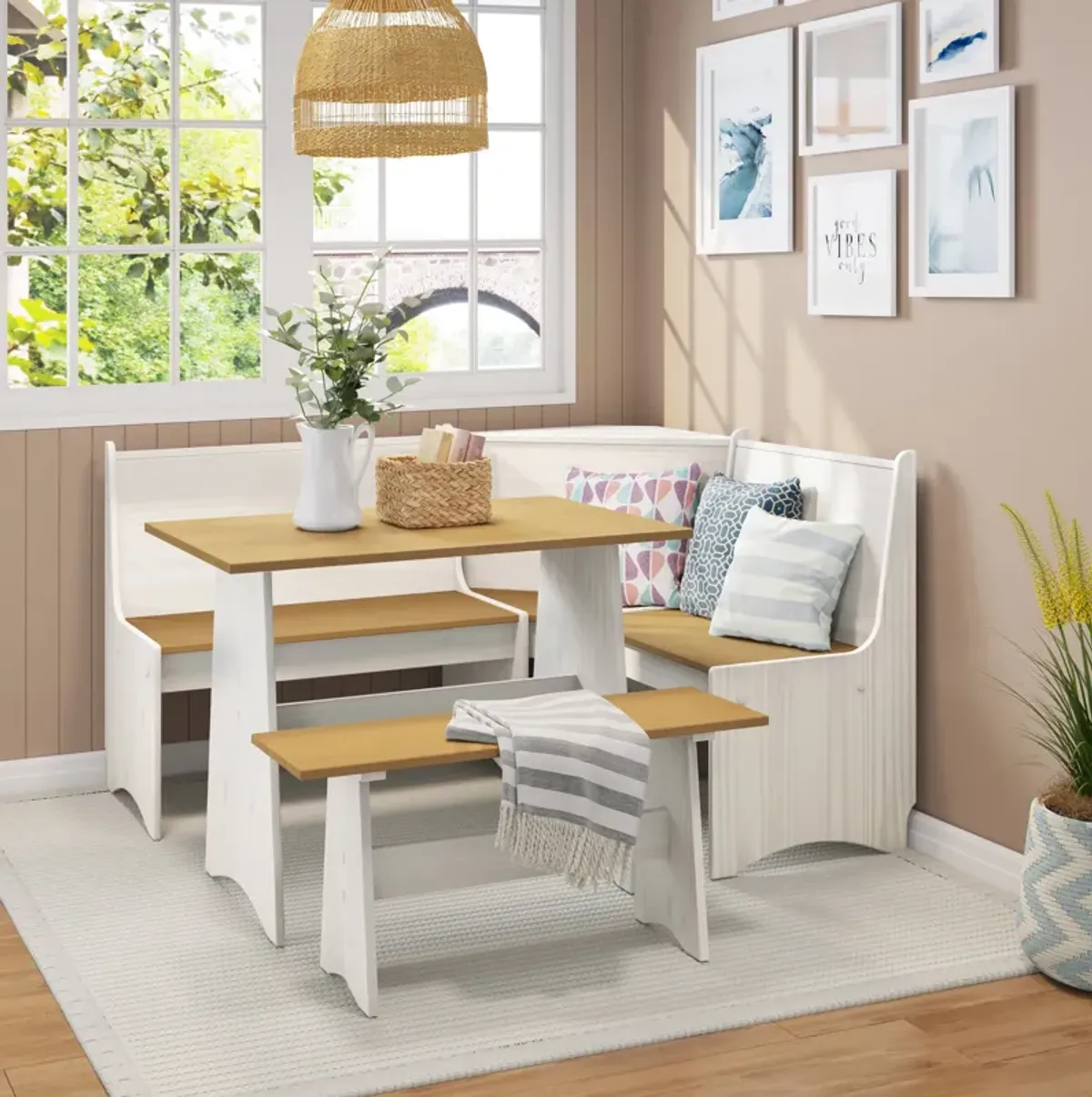 Daisie Dining Table, Banquette and Bench - White