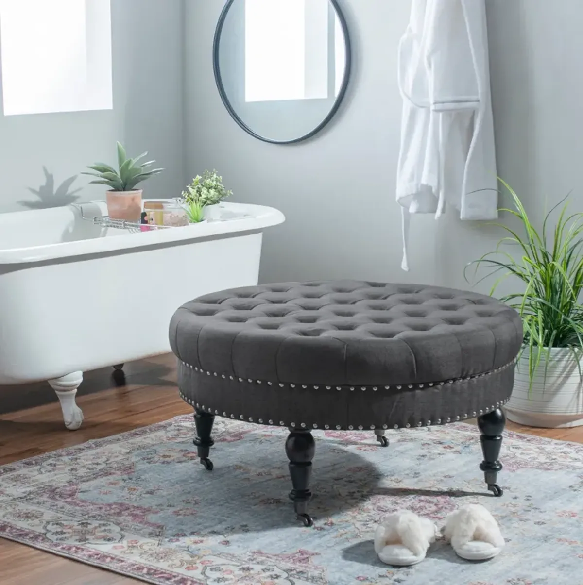 Cynthia Round Ottoman - Gray