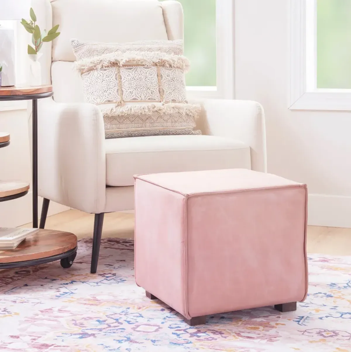 Stowe Leather Ottoman - Pink