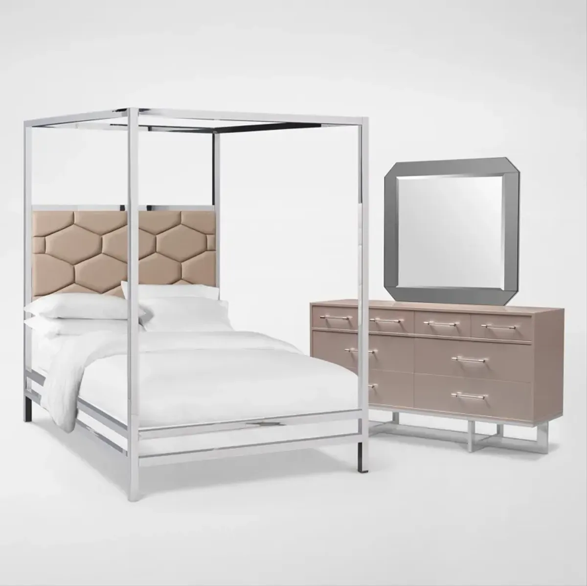 Concerto 5-Piece King Canopy Bedroom Set with Dresser and Mirror - Champagne