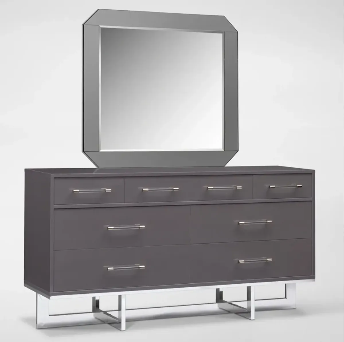 Concerto 6-Piece Queen Bedroom Set with Nightstand, Dresser and Mirror - Gray