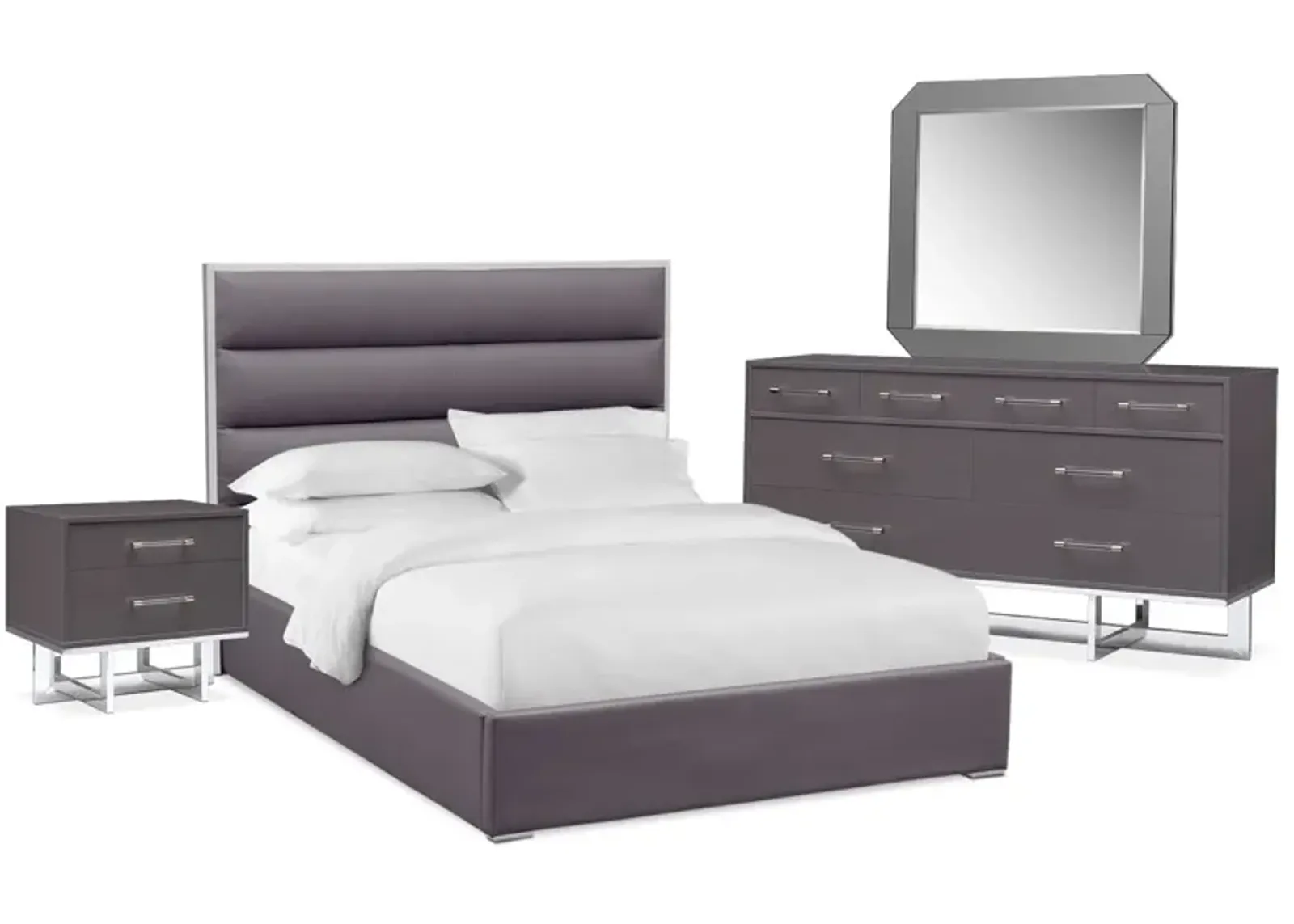 Concerto 6-Piece Queen Bedroom Set with Nightstand, Dresser and Mirror - Gray