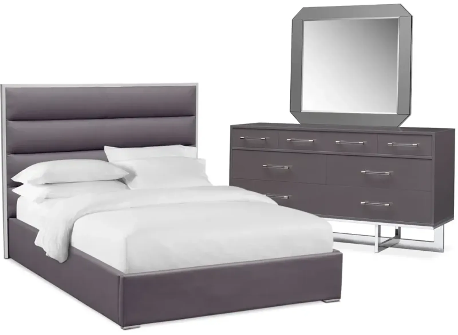 Concerto 5-Piece Queen Bedroom Set with Dresser and Mirror - Gray