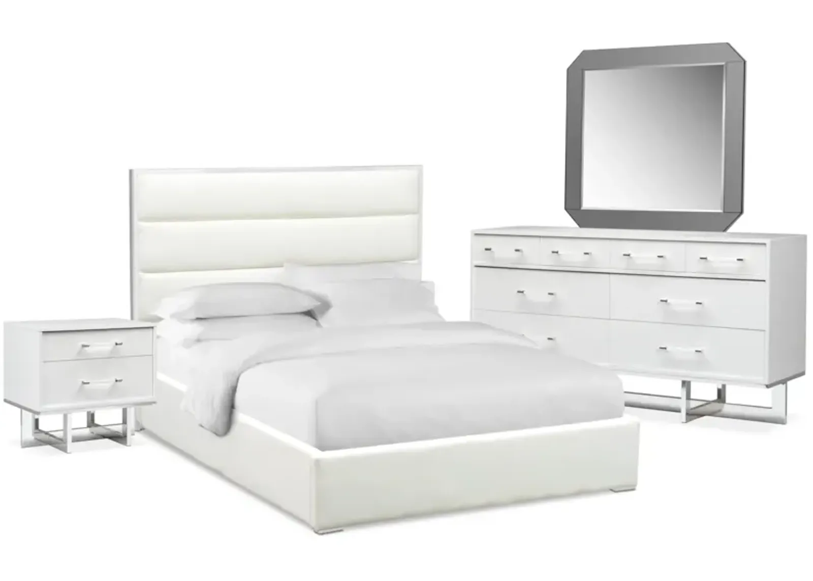 Concerto 6-Piece King Bedroom Set with Nightstand, Dresser and Mirror - White