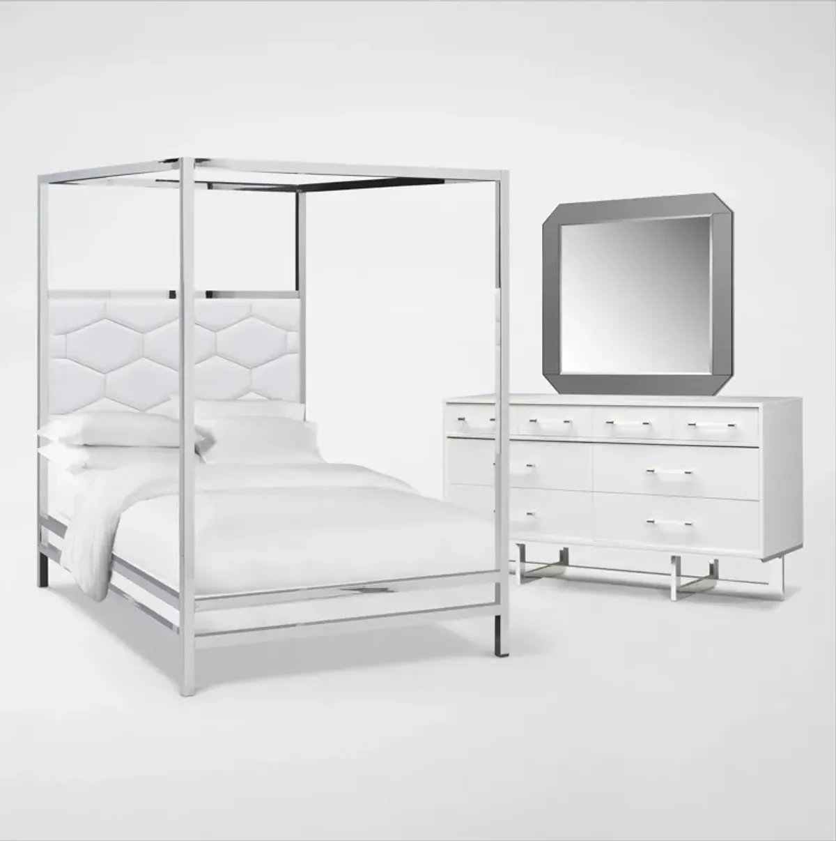 Concerto 5-Piece Queen Canopy Bedroom Set with Dresser and Mirror - White