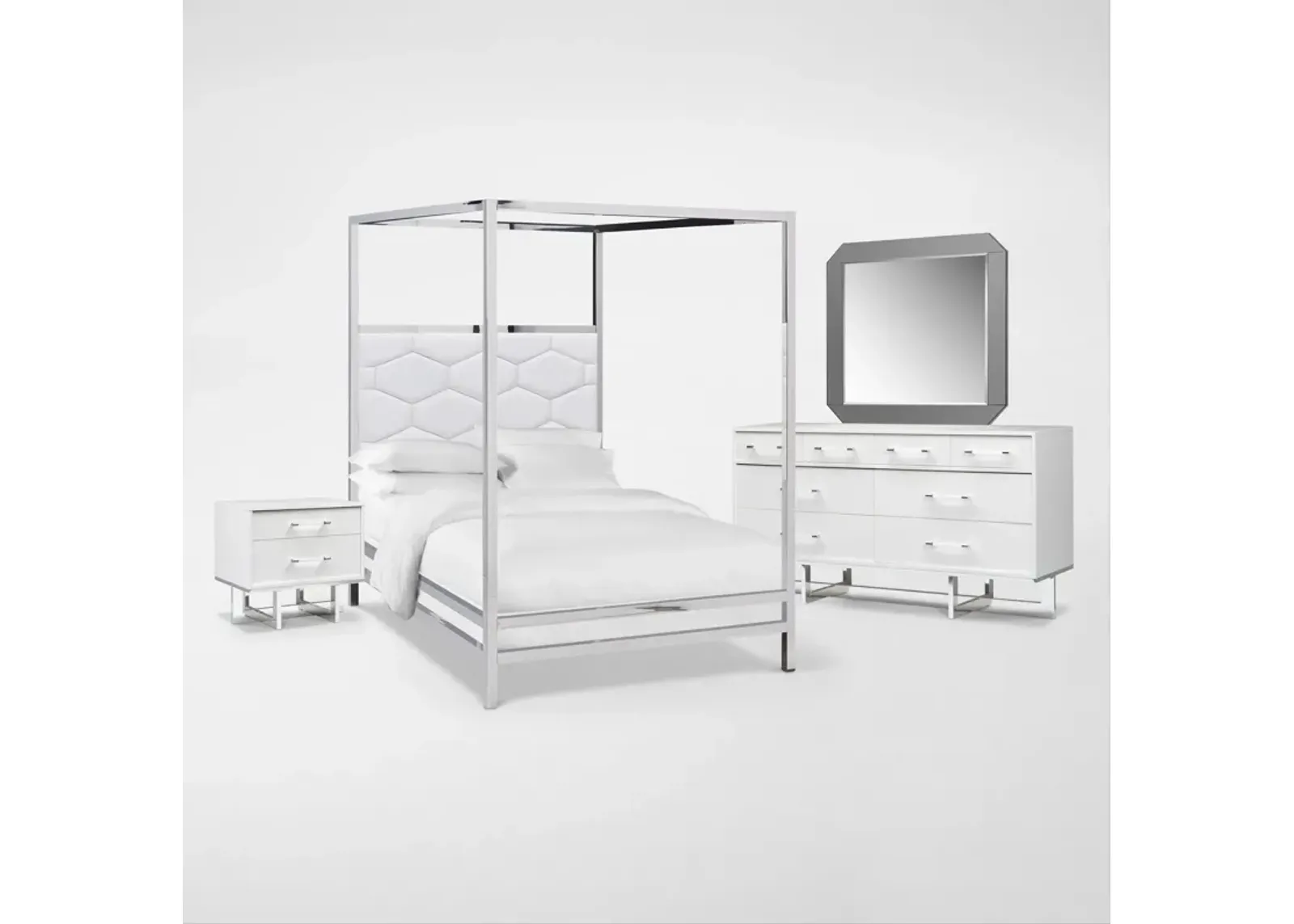 Concerto 6-Piece Queen Canopy Bedroom Set with Nightstand, Dresser and Mirror - White