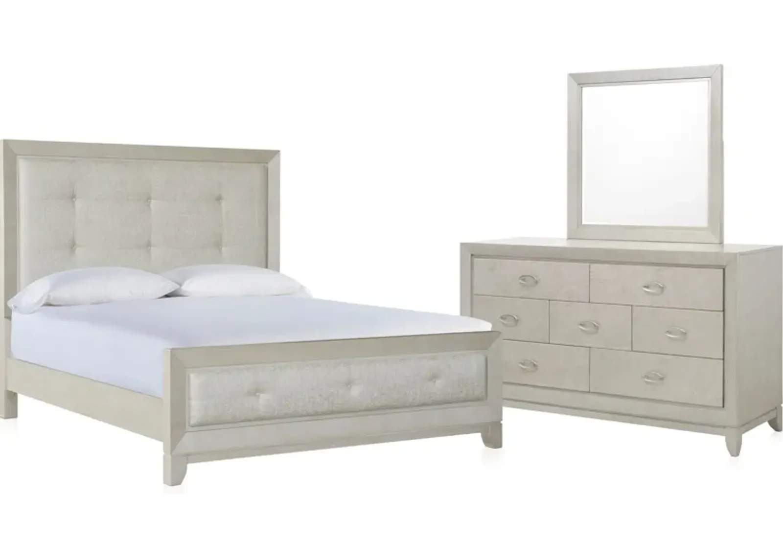 Adriana 5-Piece Queen Upholstered Bedroom Set with Dresser and Mirror