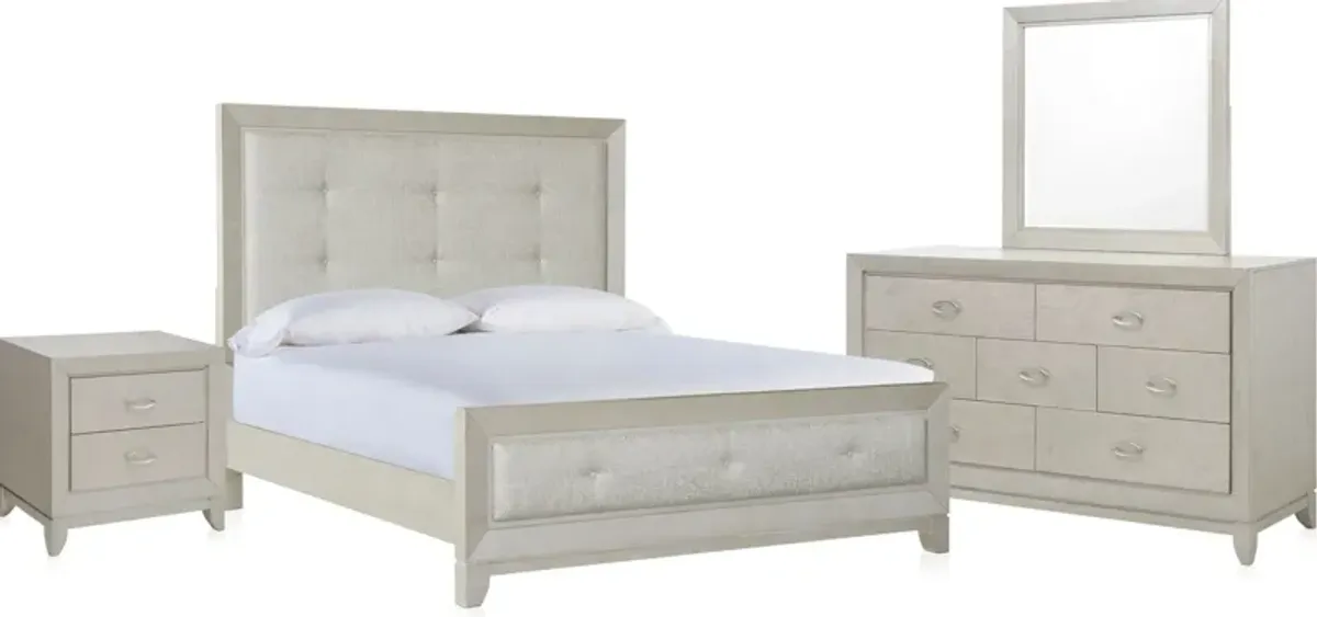 Adriana 6-Piece King Panel Bedroom Set with Dresser, Mirror, and Nightstand with USB Charging