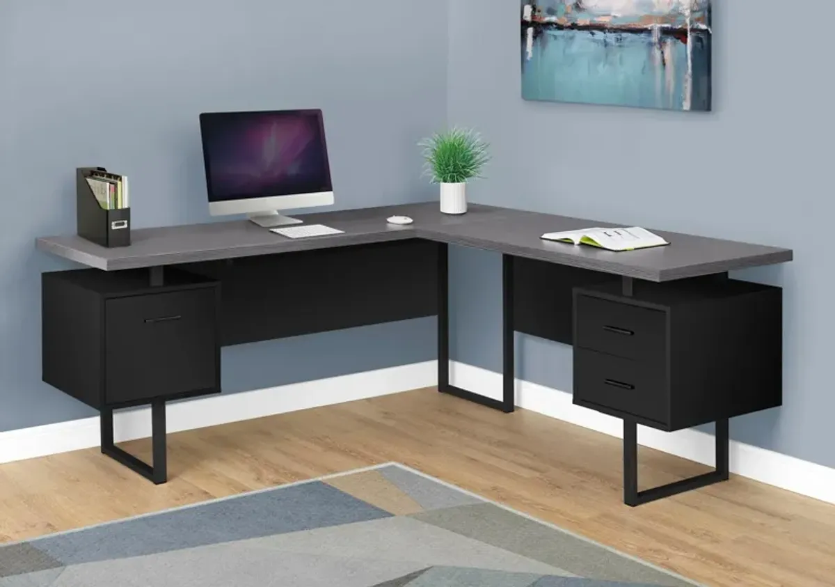 Alonzo L-Shaped Desk - Black/Gray