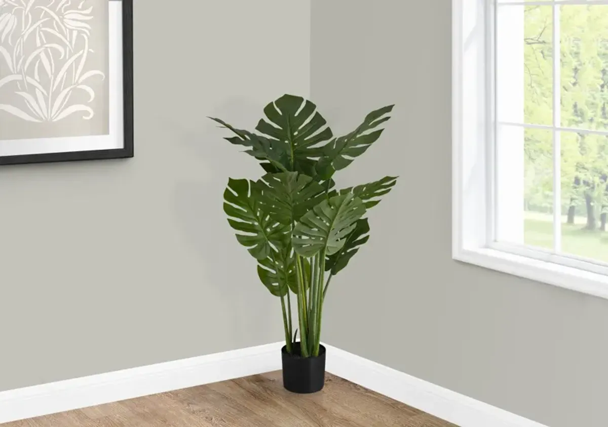 Faux 3' Monstera Plant with Black Planter